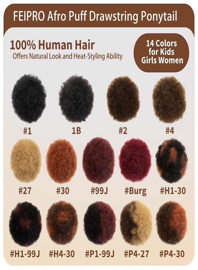 FEIPRO 4 Inch Small Afro Puff Human Hair Ponytail for Girls Black Women Short Kinky Curly Ponytail Extension Drawstring Ponytail Fake Bun 4c Puffs African American Half Medium Brown Half Copper Red Updo 30g - Image 3